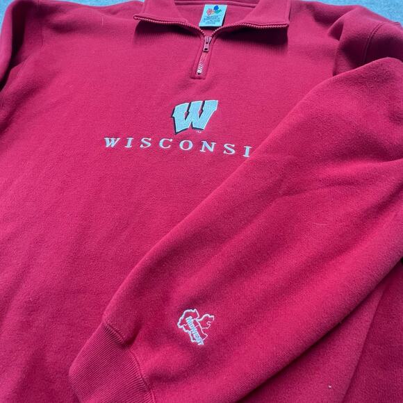 Wisconsin Badgers Quarter Zip Sweatshirt Red Midwest Embroidery L College - Picture 6 of 6